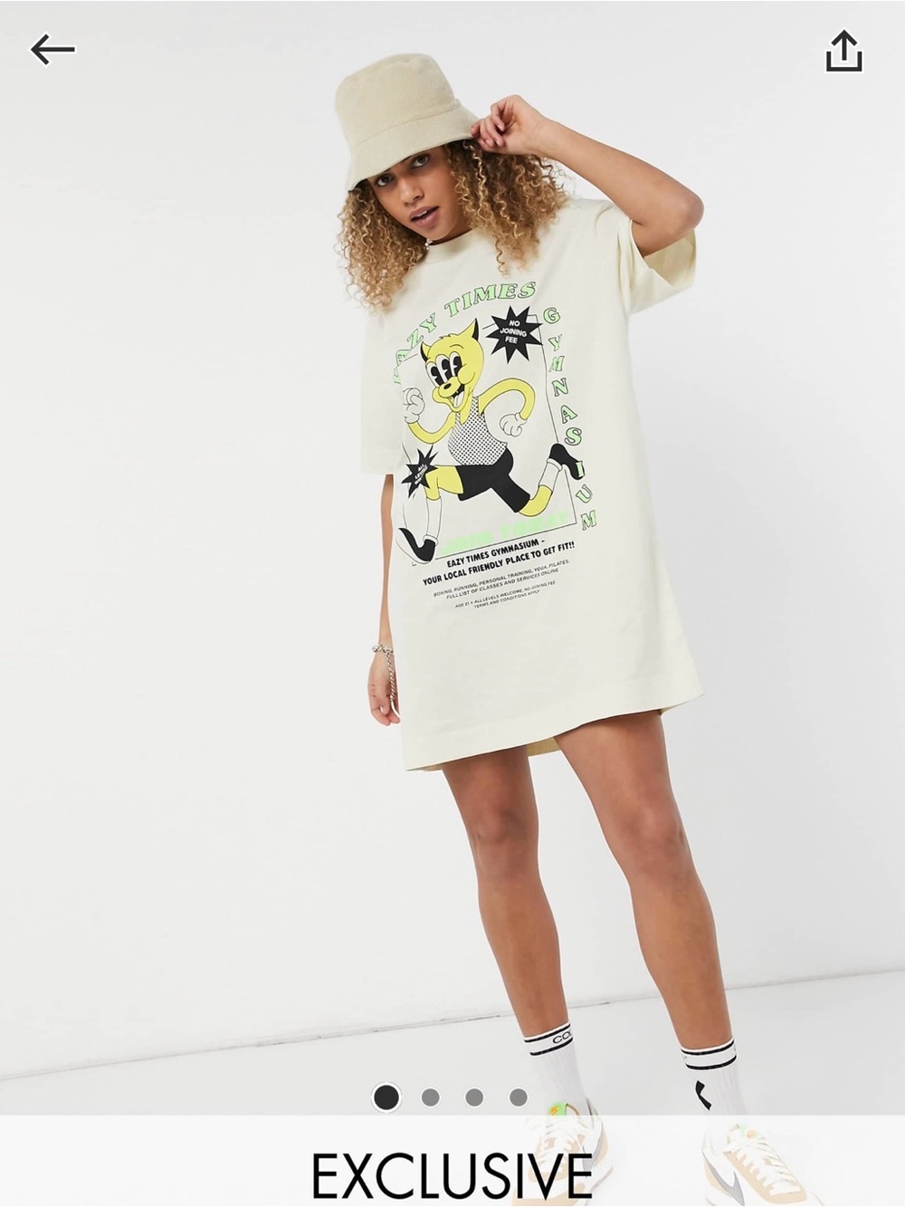 COLLUSION Oversized Graphic T-Shirt - Cream with Yellow & Green Print, Size 6
